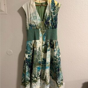 Anthropologie zip up Scenic Forest Print Dress